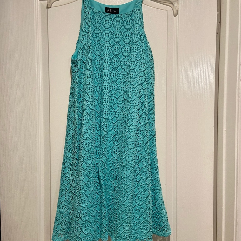 Teal tank crochet dress size 10